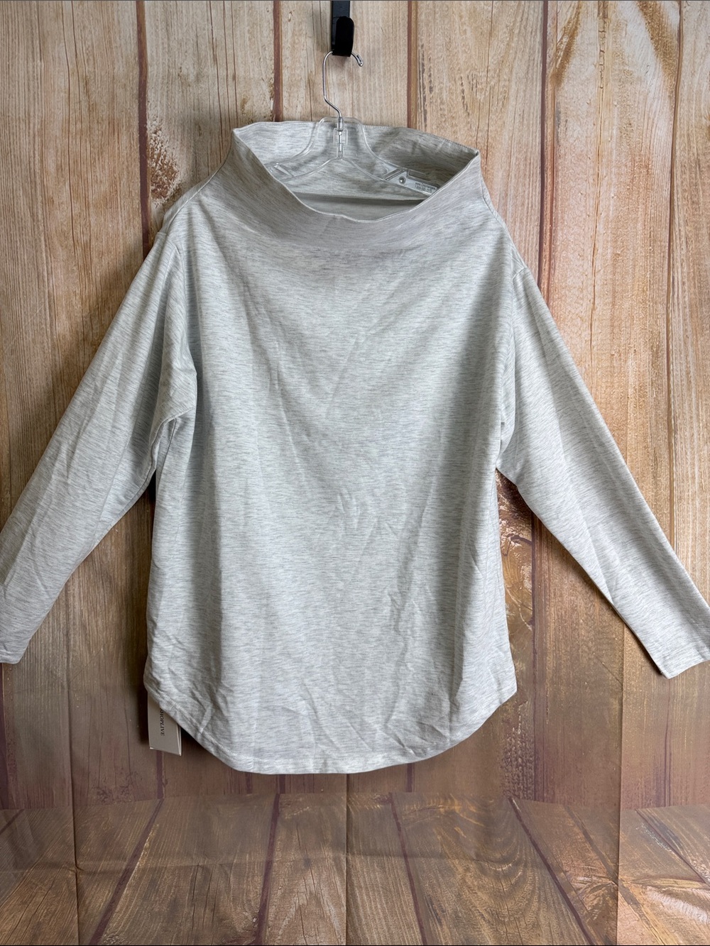 NWT OSHOPLIVE Women's Light Gray Funnel Neck Top Size Medium